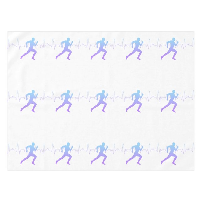 Man Running Silhouette Gradient & Heartbeat Line Tablecloth (Front (Horizontal))