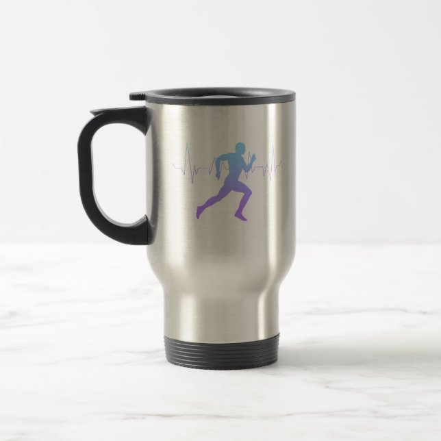 Man Running Silhouette Gradient & Heartbeat Line Travel Mug (Left)