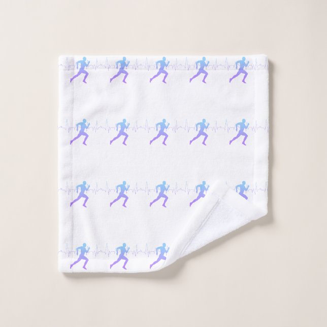 Man Running Silhouette Gradient & Heartbeat Line Wash Cloth (Wash Cloth)