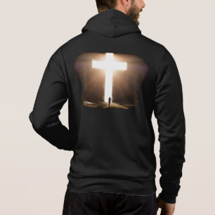 Man Running To Glowing Christian Cross of Jesus Hoodie