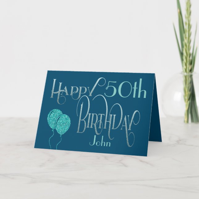 Man’s Happy Birthday Any Age and Name Blue Card (Front)