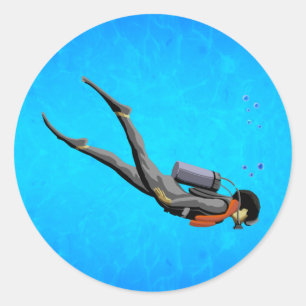 Man SCUBA Diving Classic Round Sticker