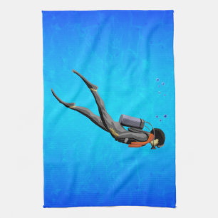 Man SCUBA Diving Tea Towel