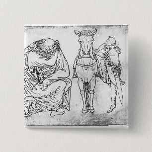 Man seated, Knight mounting his horse 15 Cm Square Badge