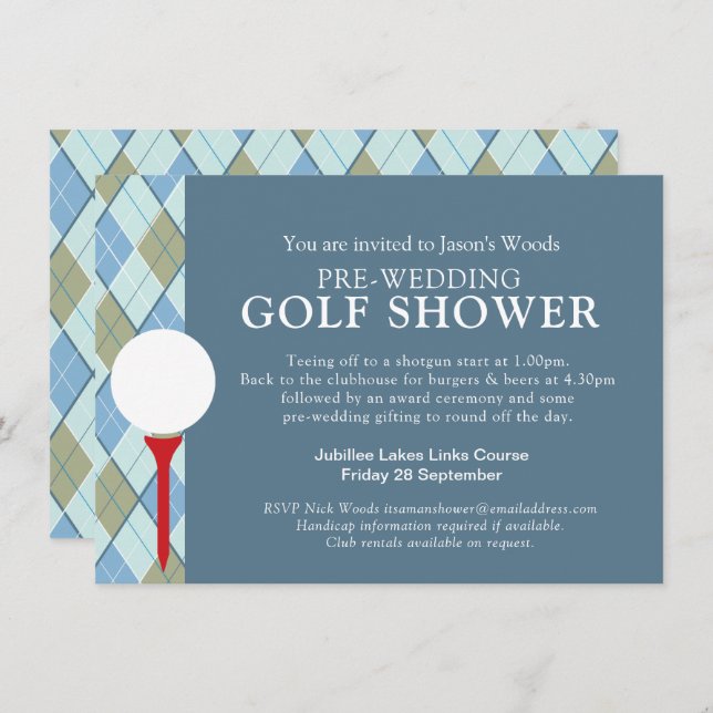 Man shower Golf day pre-wedding event Invitation (Front/Back)