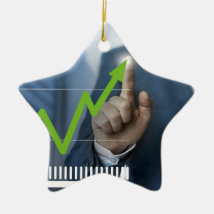 Man showing stock price touchscreen concept ceramic tree decoration