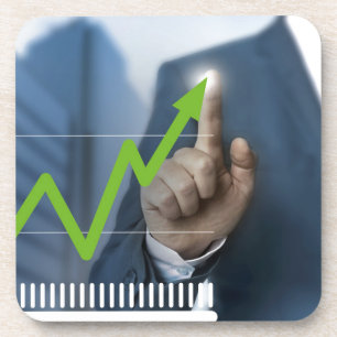 Man showing stock price touchscreen concept coaster