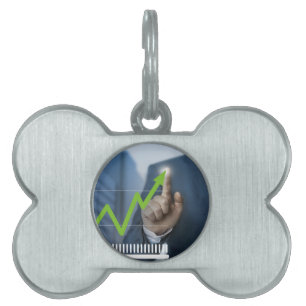 Man showing stock price touchscreen concept pet ID tag