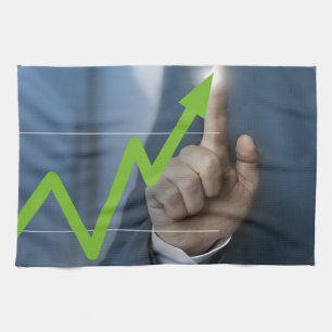 Man showing stock price touchscreen concept tea towel