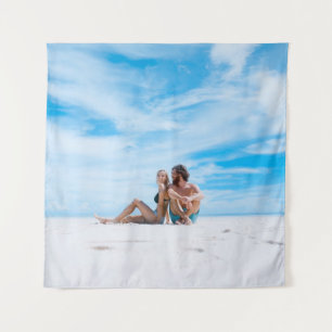 Man sitting beside of woman in black bikini top tapestry