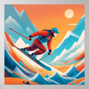 Man Skiing Down A Mountain - Art Print
