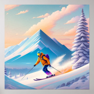 Man Skiing Down A Mountain - Art Print