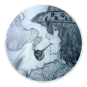 man smoking pipe manga anime ceramic knob