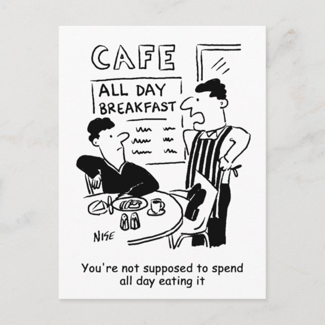 Man Spends All Day Eating an All-Day Breakfast Postcard (Front)