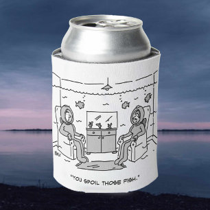 Man Spoils His Tropical Fish - Funny Cartoon on a Can Cooler