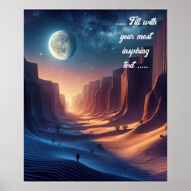 Man staring at the full moon in the desert poster (Front)