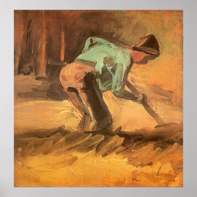 Man Stooping with Stick or Spade, Vincent van Gogh Poster (Front)