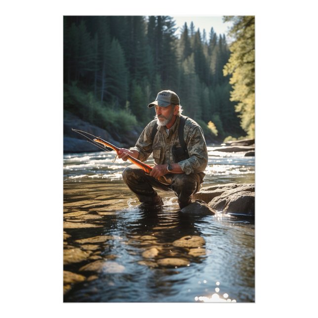 *~* Man Stream Nature  AP49 Fishing Photo Print (Front)