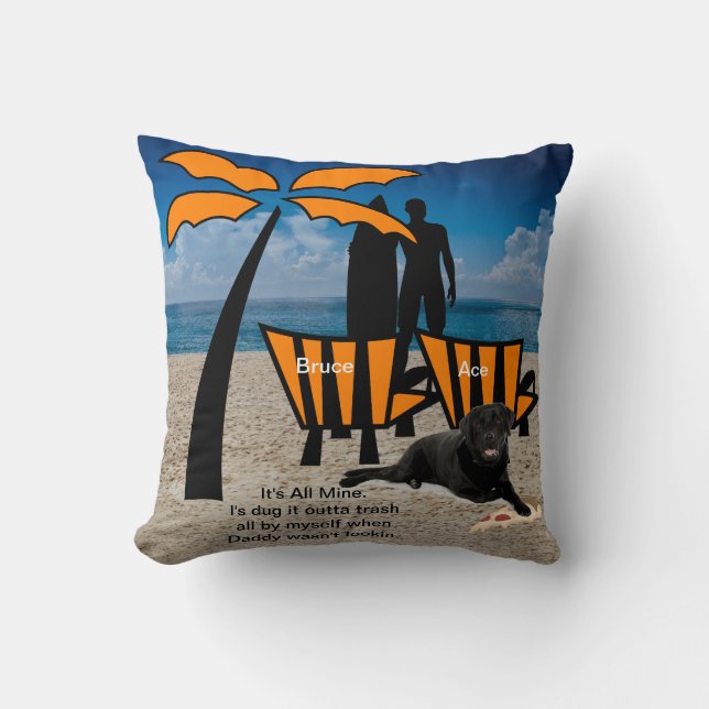 Man Surfing Dog Beach Orange Chairs Cushion (Front)