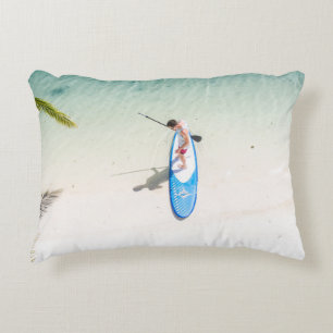 Man surfing on beach decorative cushion