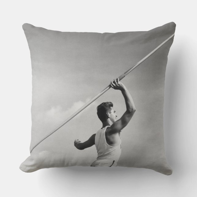 Man Throwing Javelin Cushion (Front)