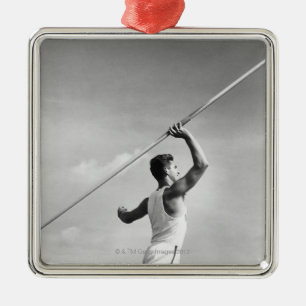 Man Throwing Javelin Metal Tree Decoration