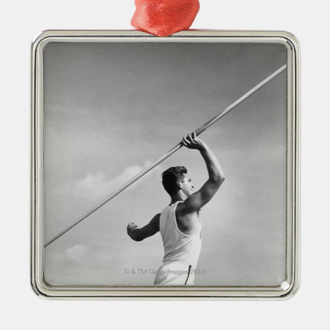 Man Throwing Javelin Metal Tree Decoration (Front)