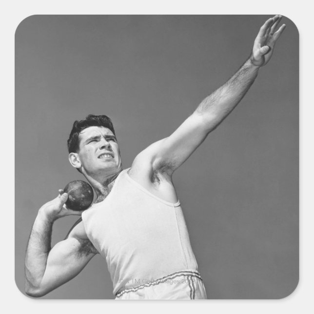 Man Throwing Shotput Square Sticker (Front)