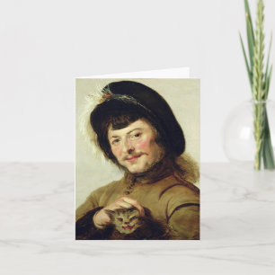 Man Tugging Kitten's Ear by Judith Jans Leyster Card