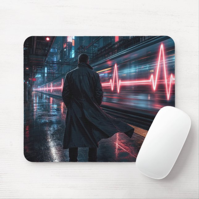 Man Waiting at the Train Station Mouse Pad (With Mouse)