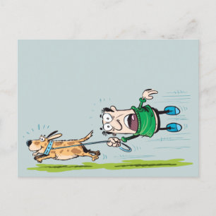 Man Walking a dog funny and playful Postcard