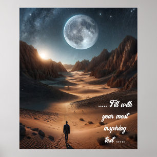 Man walking a solitary Journey on cosmic sandsw Poster