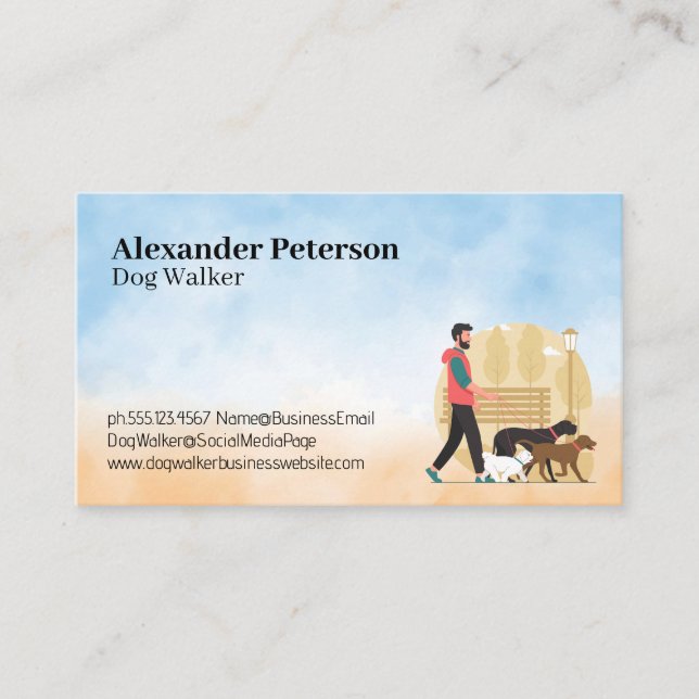 Man Walking Multiple Dogs in the Park Business Card (Front)
