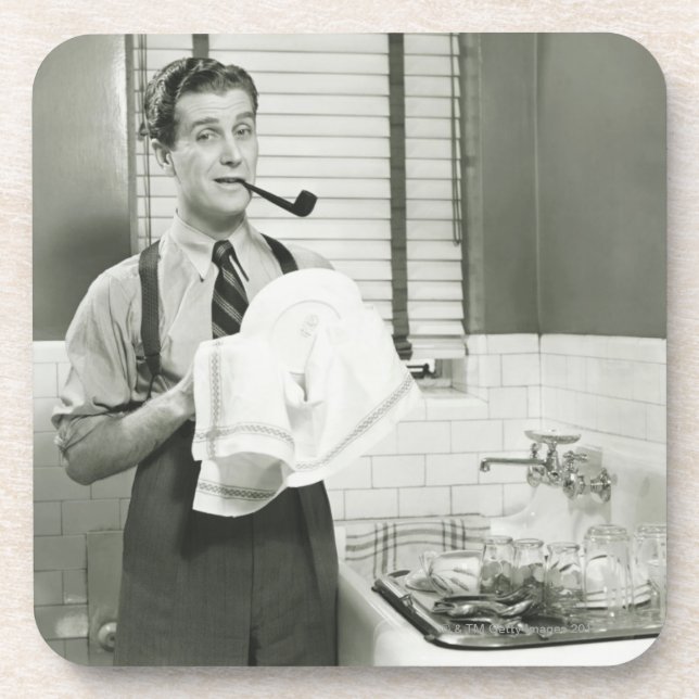 Man Washing Dishes Coaster (Front)