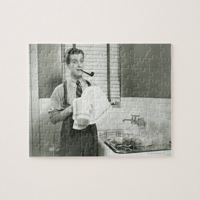 Man Washing Dishes Jigsaw Puzzle (Horizontal)