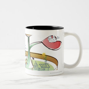 Man watering a potted plant Two-Tone coffee mug