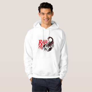 Man Wearing a White Hoodie with Scorpion Design