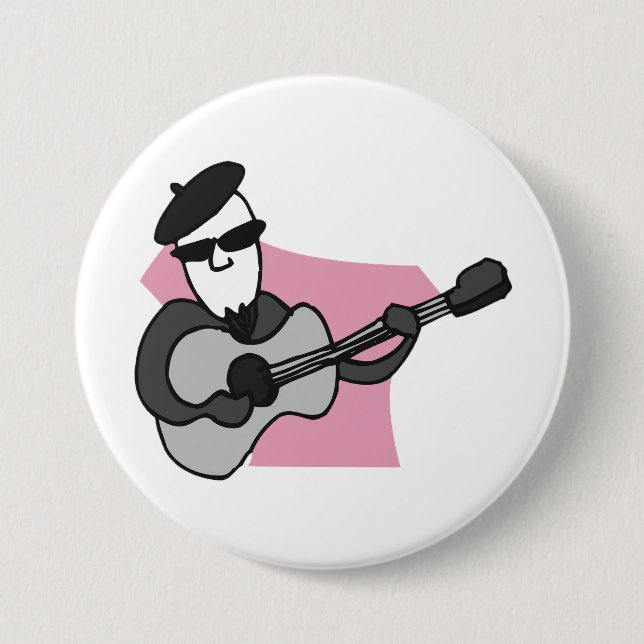Man Wearing Beret Playing Acoustic Guitar 7.5 Cm Round Badge (Front)