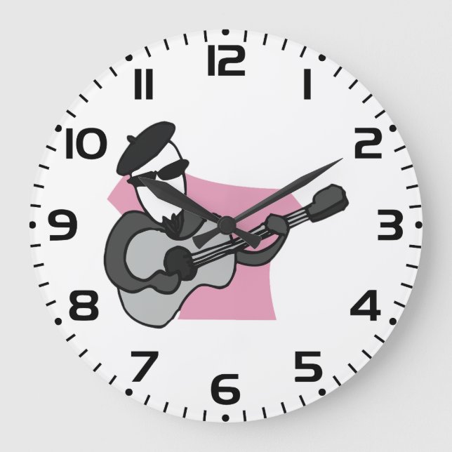 Man Wearing Beret Playing Acoustic Guitar Large Clock (Front)