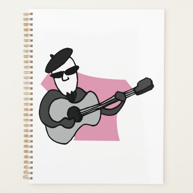 Man Wearing Beret Playing Acoustic Guitar Planner (Front)