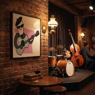 Man Wearing Beret Playing Acoustic Guitar Poster