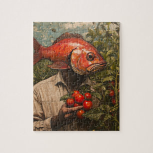 Man with a Fish For a Head in a Tomato Garden Jigsaw Puzzle
