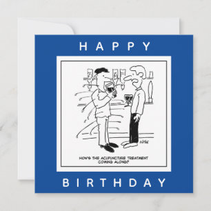 Man with Acupuncture Treatment in Pub Cartoon Card