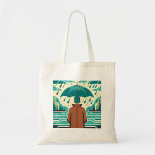 Man with an umbrella shopping tote bag