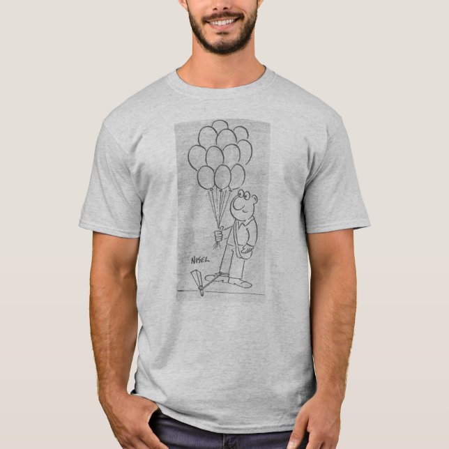 Man with Balloons Cartoon T-Shirt (Front)