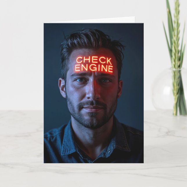 Man With Check Engine Sign Card (Front)
