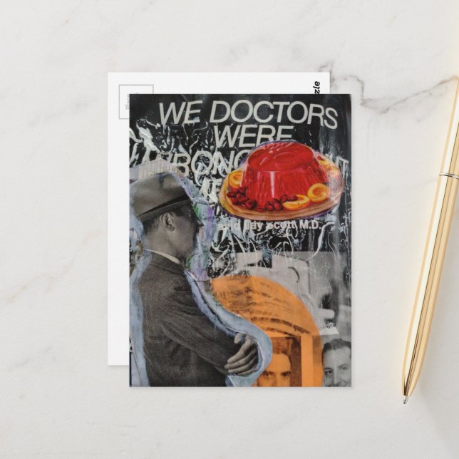 Man with floating dessert collage postcard (Front/Back In Situ)