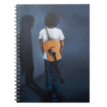 "Man with Guitar" blue and black notebook
