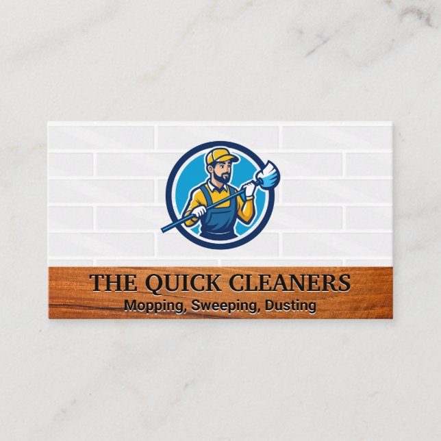 Man with Mop | Cleaner | Home Services Business Card (Front)