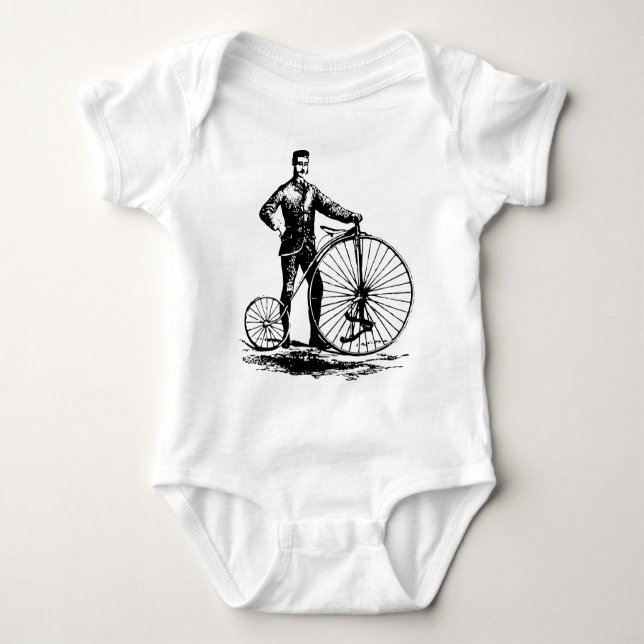 Man with Penny Farthing - Black Baby Bodysuit (Front)